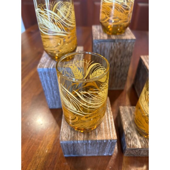 Anchor Hocking Amber Wheat Patterned Mid Century Juice Glasses. - Picture 7 of 10